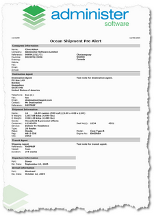Ocean Shipment Pre Alert